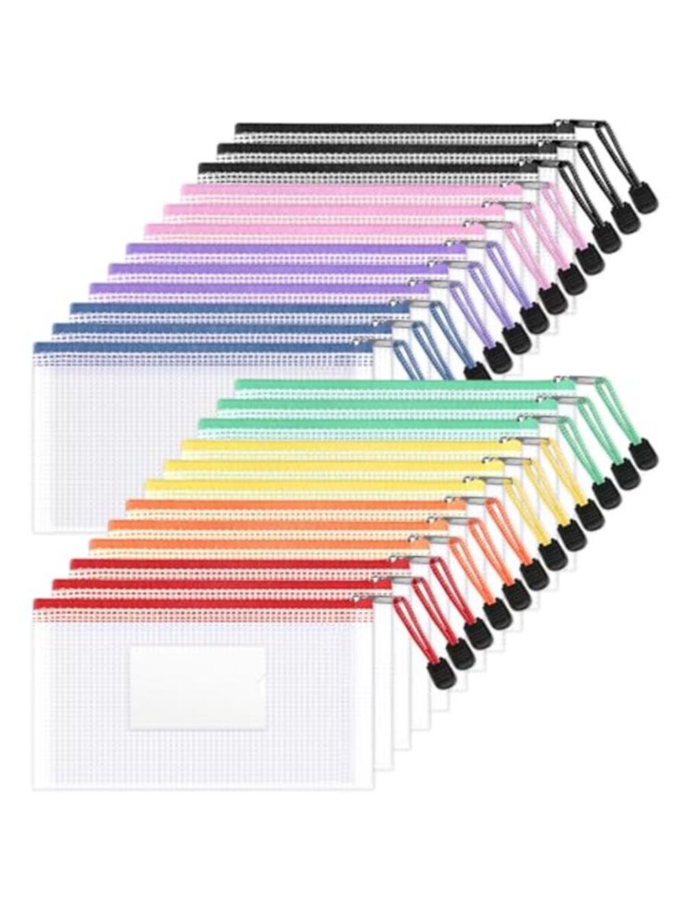 Sooez 24 Pack Mesh Zipper Pouch Bags with Label Pocket, A6 (9.1×4.7 in) Small